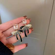Korean Black Shine Bow Earrings