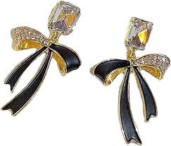Korean Black Shine Bow Earrings