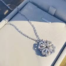 4-Heart Magnetic Silver Necklace Locket