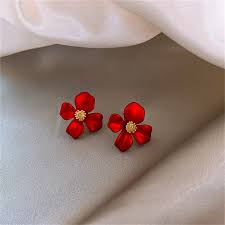 Blooming Passion: Red Flower Shaped Earstuds for Women