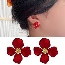 Blooming Passion: Red Flower Shaped Earstuds for Women