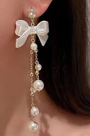 Graceful Harmony: Korean White Bow Shaped with Pearl Hangings