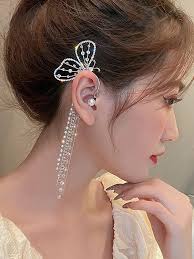 Whimsical Wings: Butterfly Shaped Crystal Non-Piercing Hanging Earrings