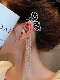 Whimsical Wings: Butterfly Shaped Crystal Non-Piercing Hanging Earrings