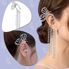 Whimsical Wings: Butterfly Shaped Crystal Non-Piercing Hanging Earrings