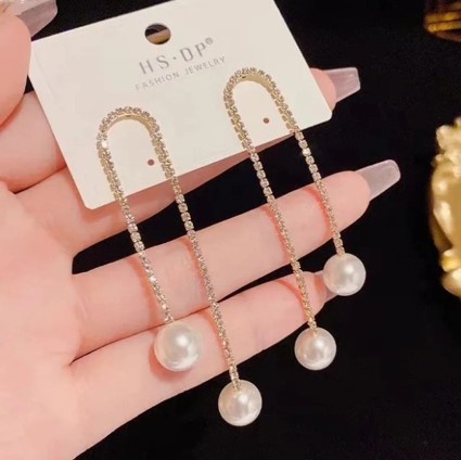 Pearl Cascade: Western 2 Side Pearl Crystal Hanging Earrings