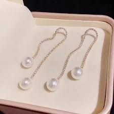 Pearl Cascade: Western 2 Side Pearl Crystal Hanging Earrings