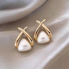 Divine Harmony: Fashion Golden Cross Pearl Earrings