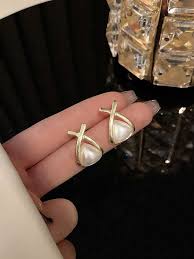 Divine Harmony: Fashion Golden Cross Pearl Earrings