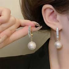 Pearlescent Grace: Korean White Hanging Pearl Earrings 