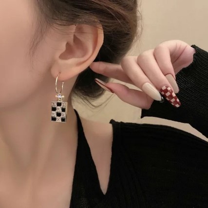 Strategic Chic: Alloy Trending Square Chess Earrings