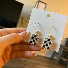 Strategic Chic: Alloy Trending Square Chess Earrings
