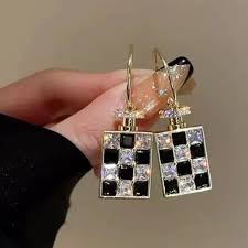 Strategic Chic: Alloy Trending Square Chess Earrings