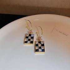 Strategic Chic: Alloy Trending Square Chess Earrings