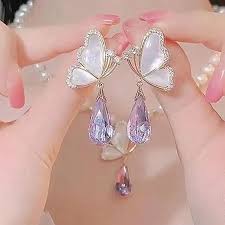 Royal Radiance: Alloy Latest Purple Crystal Butterfly Earrings