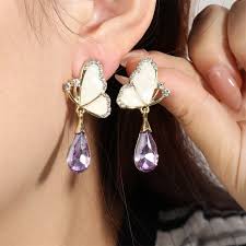 Royal Radiance: Alloy Latest Purple Crystal Butterfly Earrings