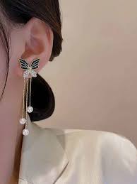 Midnight Flutter: Copper Trending Black Butterfly Hanging Earrings