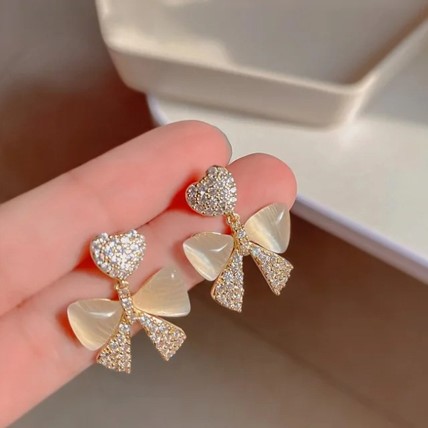 Mystic Gaze: Alloy Korean Cat Eye Bow Shaped Earrings