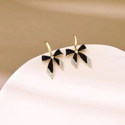 Eternal Elegance: Alloy Fashion Black Bow with Crystal Earrings