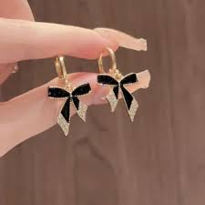Eternal Elegance: Alloy Fashion Black Bow with Crystal Earrings