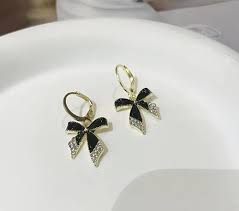 Eternal Elegance: Alloy Fashion Black Bow with Crystal Earrings