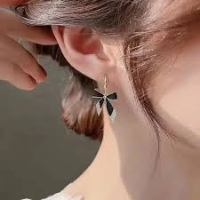 Eternal Elegance: Alloy Fashion Black Bow with Crystal Earrings