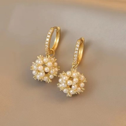 Gilded Elegance: Alloy Trending Golden Pearl Emarald Earrings