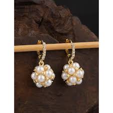 Gilded Elegance: Alloy Trending Golden Pearl Emarald Earrings