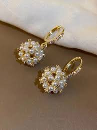 Gilded Elegance: Alloy Trending Golden Pearl Emarald Earrings