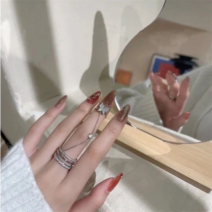 Whimsical Wings: Alloy Silver Colour Butterfly Chain Ring