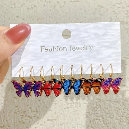 Fluttering Colors: Alloy Butterfly Shaped Set of 5 Multicolour Studs