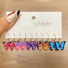 Fluttering Colors: Alloy Butterfly Shaped Set of 5 Multicolour Studs