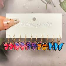 Fluttering Colors: Alloy Butterfly Shaped Set of 5 Multicolour Studs