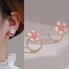 Petals in Bloom: Alloy Fashion Pink Flower Shaped Studs