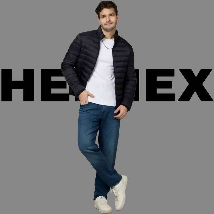 HEFNEX Black Men's Lightweight Quilted Puffer Jacket with a Sleek Design and Warm Insulation