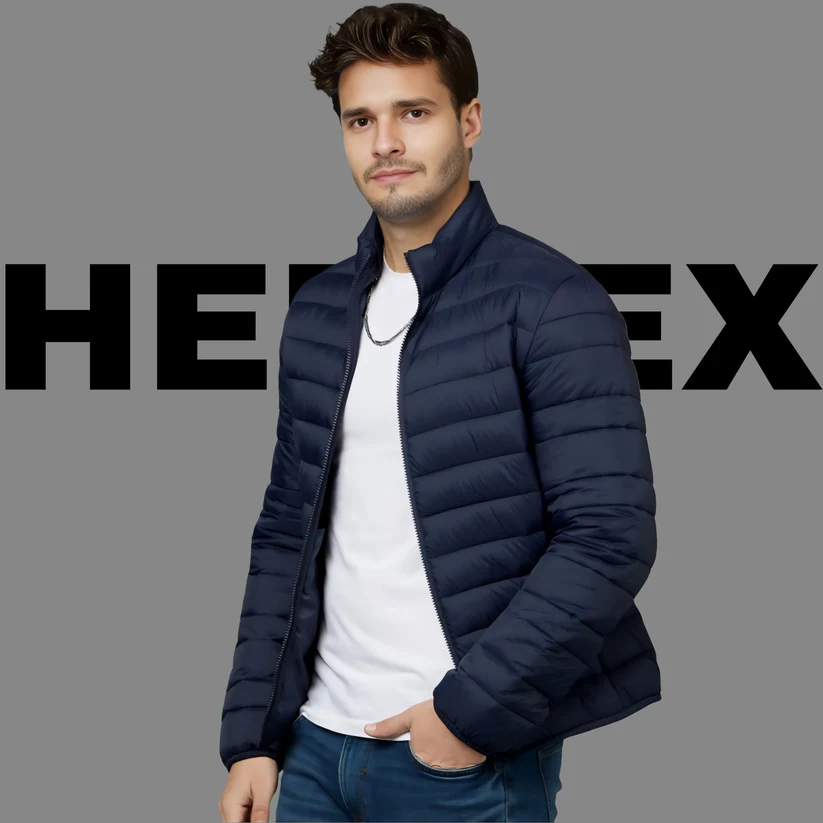 HEFNEX Blue Men's Lightweight Quilted Puffer Jacket with a Sleek Design and Warm Insulation