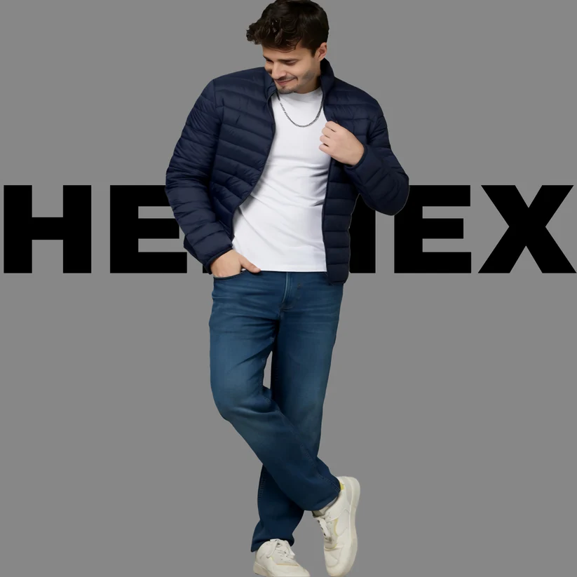 HEFNEX Blue Men's Lightweight Quilted Puffer Jacket with a Sleek Design and Warm Insulation