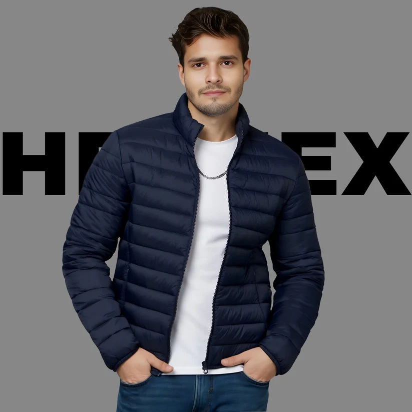 HEFNEX Blue Men's Lightweight Quilted Puffer Jacket with a Sleek Design and Warm Insulation