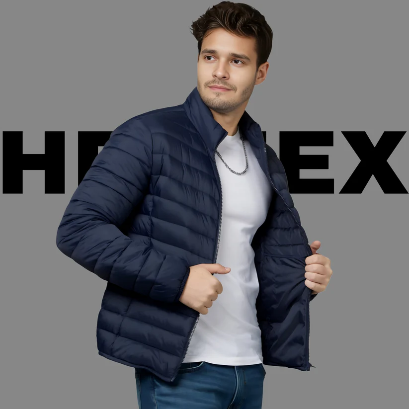HEFNEX Blue Men's Lightweight Quilted Puffer Jacket with a Sleek Design and Warm Insulation
