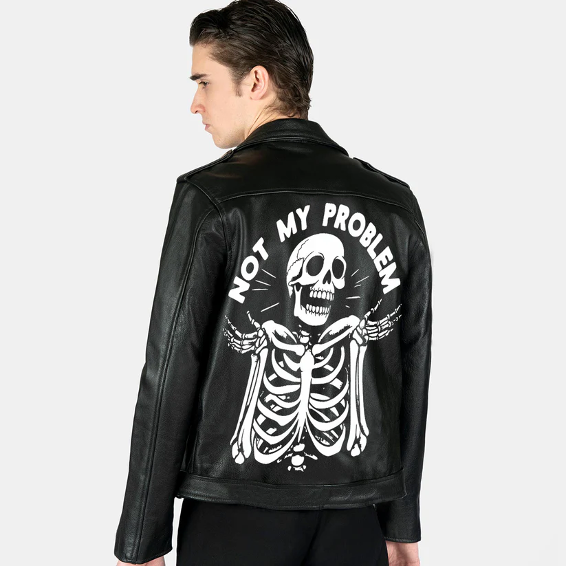 Rebel's Statement Moto Jacket - Not My Problem Skeleton Graphic