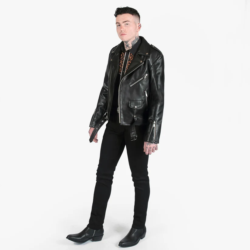 Midnight Rebel Rider Moto Jacket – Bold Skull & Motorcycle Graphic with Fiery Flames