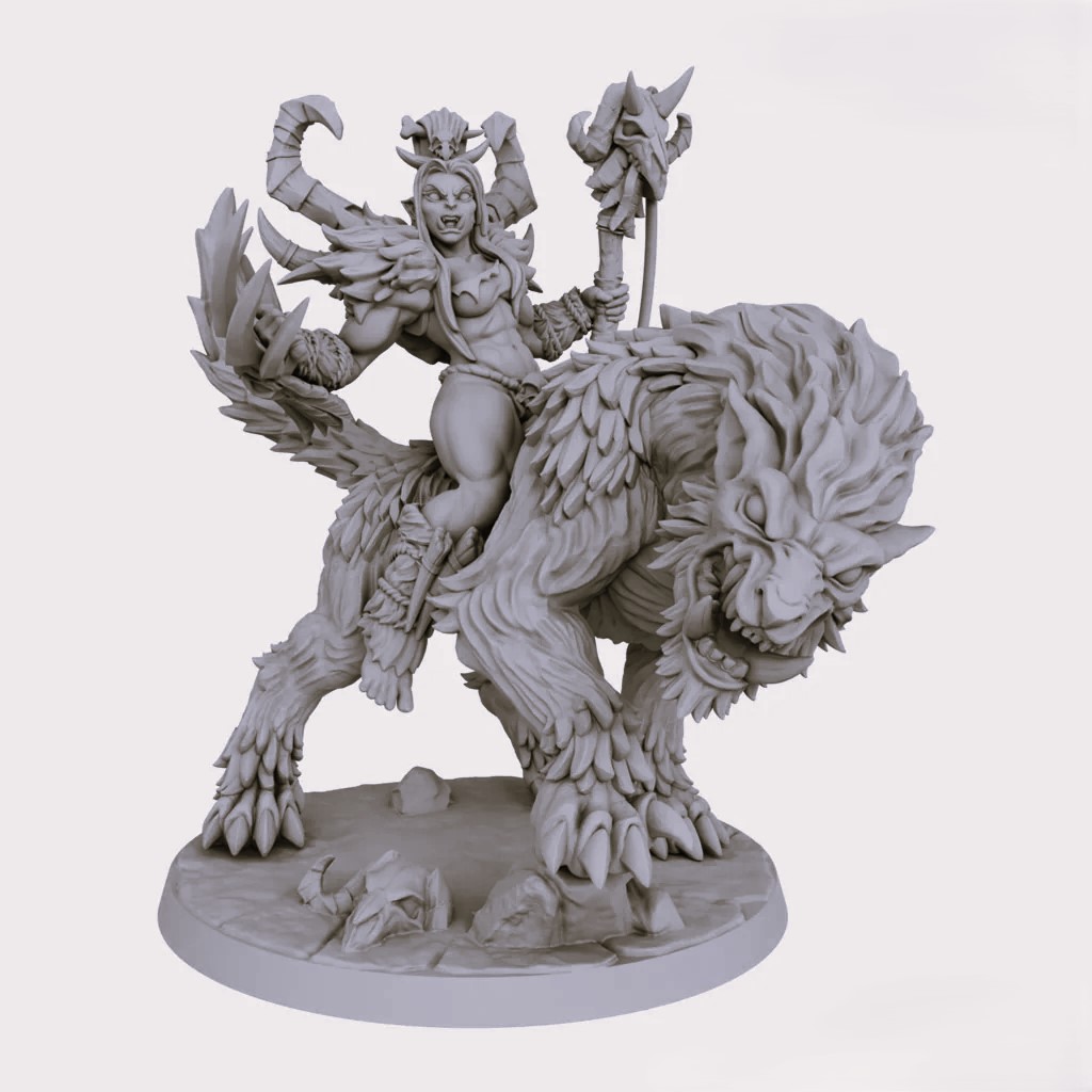 Grunda the Orc Shaman Mounted on Gorefang