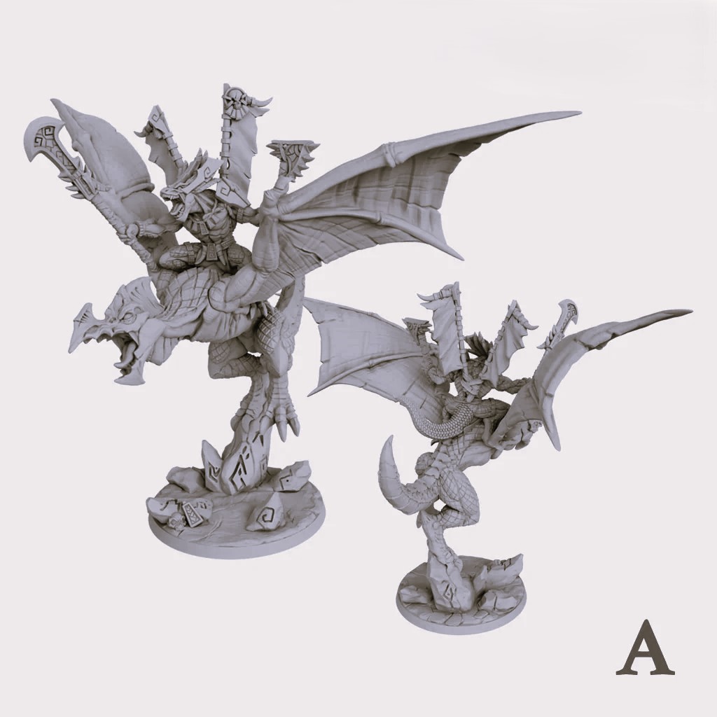 Lizardman Prince Mounted on Skyripper Raptor