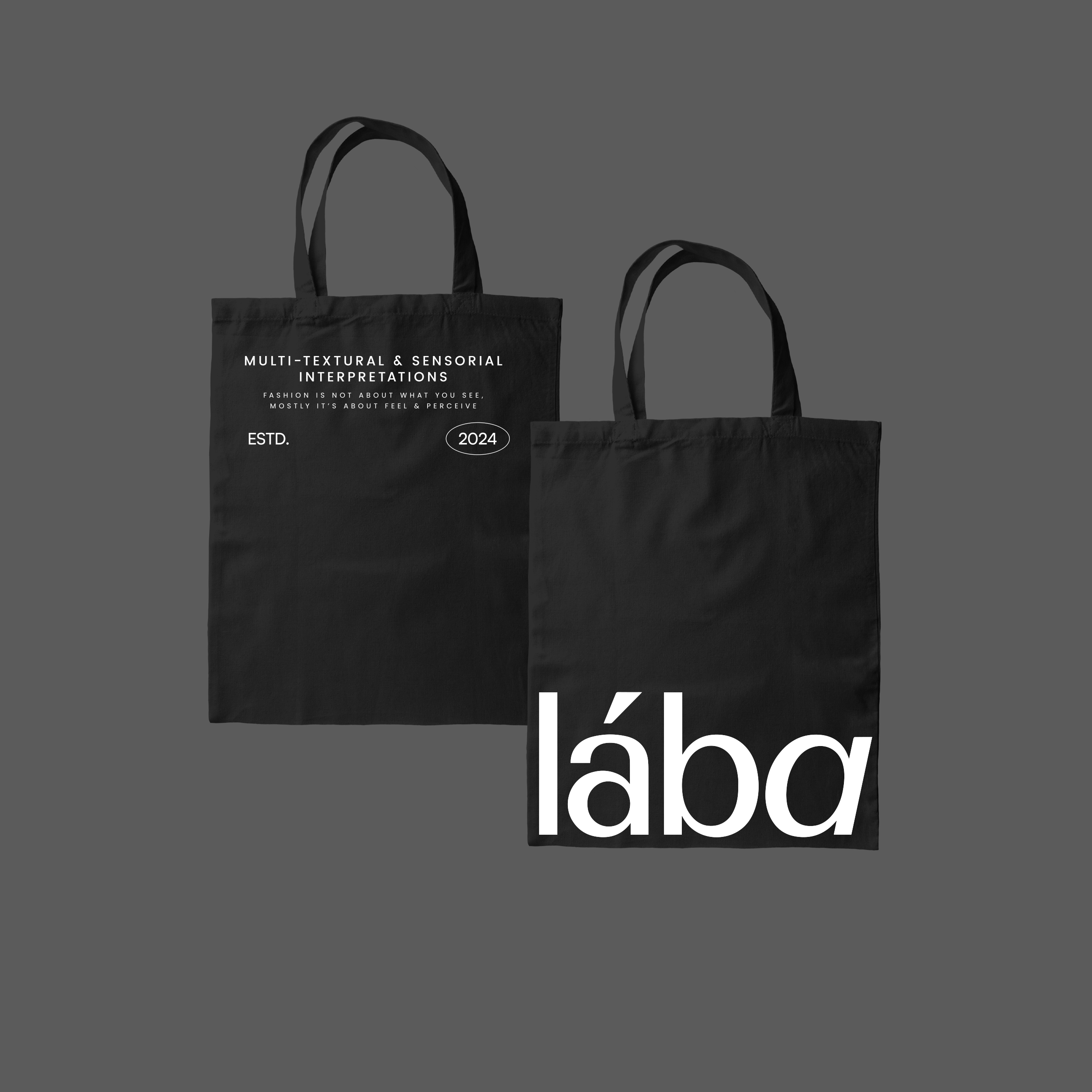 black tote bag with white logo