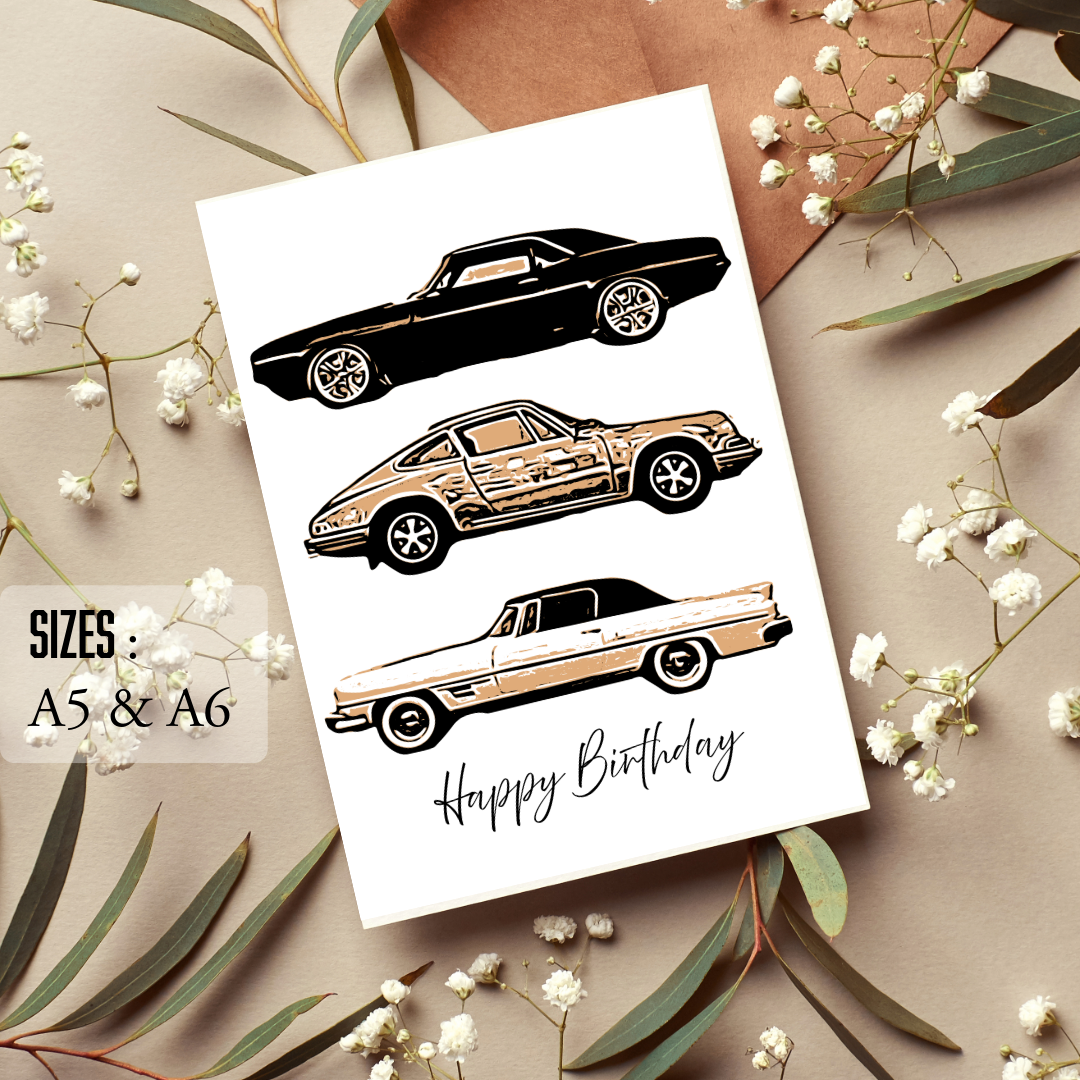 Classic Cars ; Birthday Card 
