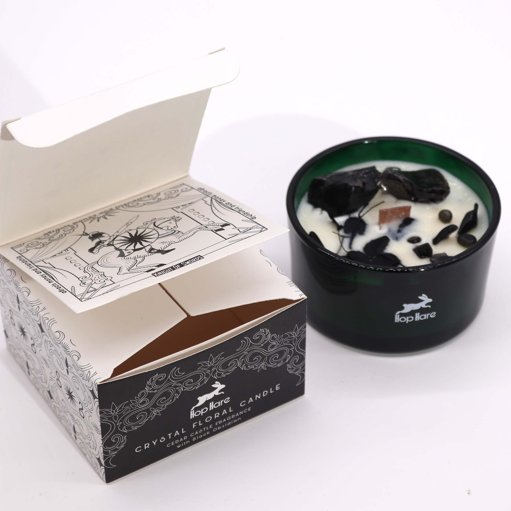 Hop Hare Crystal Candle Cedar Castle & Black Obsidian 330g