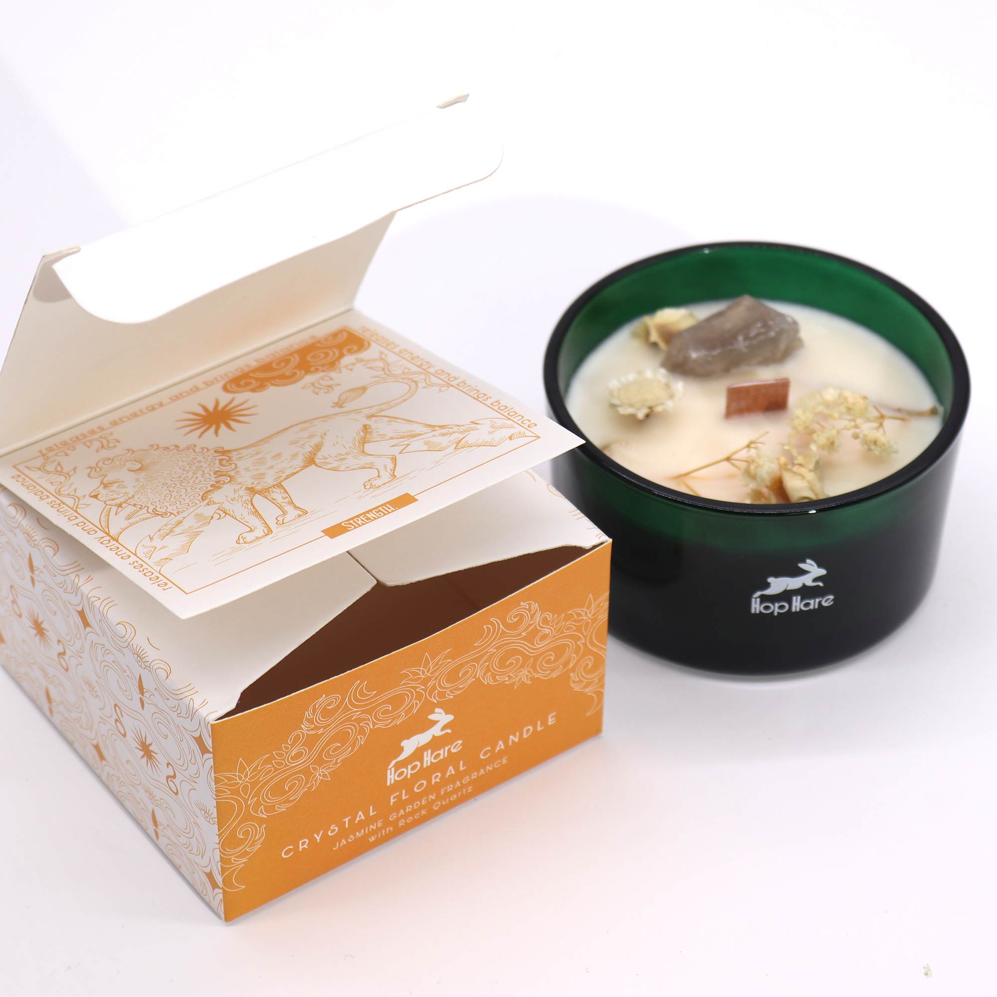 Hop Hare Crystal Candle Jasmine Garden & Rock Quartz 330g