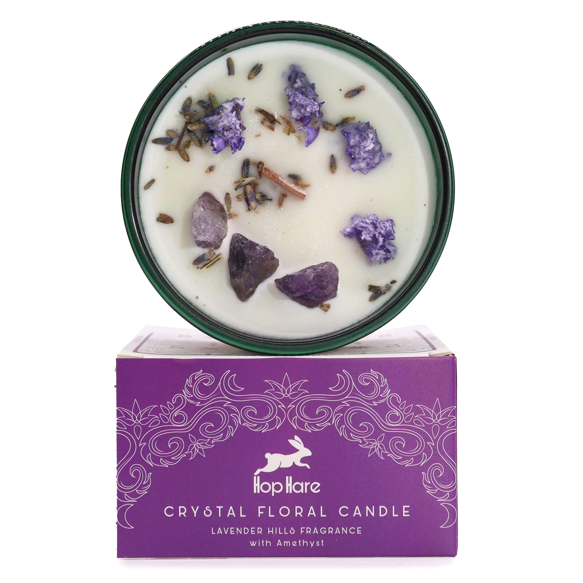 Hop Hare Crystal Candle Lavender Hills & Amethyst