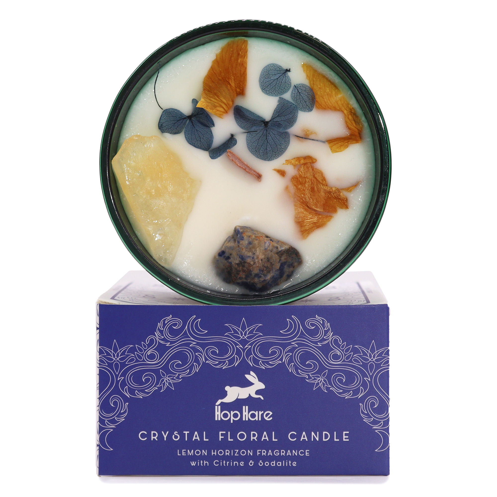 Hop Hare Crystal Candle Citrine and Sodalite 330g