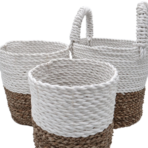 Natural White Seagrass Basket Set Of 3 